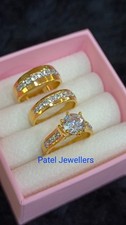 14K Jaune Plaqué Or Rond Imitation Diamant His-Her Trio Bague Parure Mariage