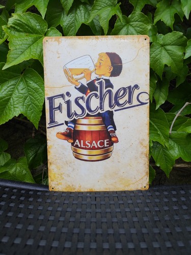 Plaque métal bière fischer - métal,