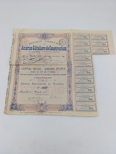 Ancienne action 1906 aciéries - ancienne,