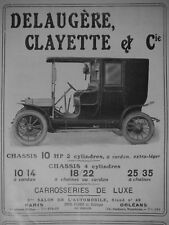 PRESS ADVERTISING 1908 AUTOMOBILE DELAUGÈRE CLAYETTE ET CIE 2 CYLINDERS GIMBAL