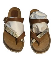 Les Tropeziennes Women’s EU 40/ US 9 Brown Gold Leather Slide Sandals New