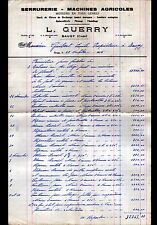 BAUGY (18) SERRURERIE & MACHINES AGRICOLES "L. GUERRY" Facture en 1955