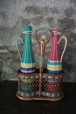 Antique Vintage Plastic Braided Glass and Scoubidou Bottle with Display