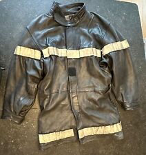 Vintage French Firefighter Jacket Black Leather & Reflective Scratch Strips M-96C