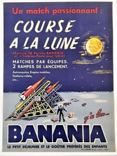 ORIGINAL BANANIA PAPER POSTER - CUTOUT: RACE TO THE MOON - J.BAZAINE/~1950