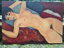Nude Lying on a Sofa Nice Painting Jewish School of Paris circa 1950 55x38 cm SUP
