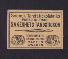 Antique Match Tag Sweden BN1670868 Feather Holder