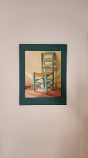 Peinture Chaise Verte Plume Art Moderne Décor Vintage Signée