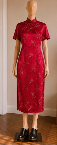 Robe chinoise soie rouge - soie,