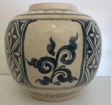 Vietnam Le Dynasty Pot 15th or 16th Century Blue Decorated Sandstone Under Glaze