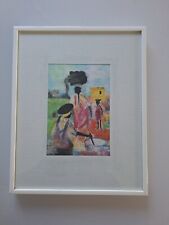 peinture Aquarelle Scène Africaine Personnage Femme . Tableau Vintage encadré 