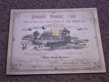 Juvenile Sunday Band Sabbath Day Observance Certificate 1890s - Arthur Eagle