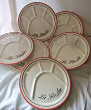6 Assiettes A Fondue-céramique Italie blanc liseré noir orange-no Auteuil