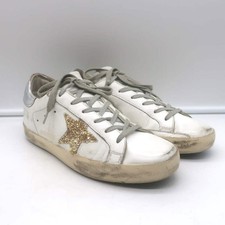 Golden Goose Superstar Glitter-Star Sneakers White & Silver Leather Size 38