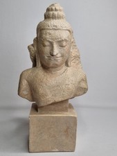 Buste de Bouddha en Plâtre Patiné - Style Khmer Bayon, 30 cm