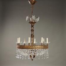 Lustre Ancien Style Empire Verre Métal Doré Italie du XXe Siècle Original