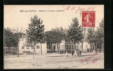 Old postcard Bry-sur-Marne, town hall and school groups 1909 