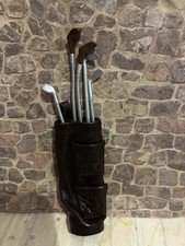 Dolls House 1/12 Scale Miniature Artisan Brown Leather Golf Bag & Metal Clubs