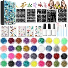 Kit de Tatouage à Paillettes Enfant 36 Couleurs Kit Tatouage Paillettes Enfan...