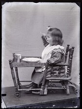 France Family Child at His Table c1925 NEGATIVE PHOTO on Vintage Glass 