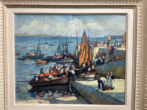 Huile sur toile port - huile,