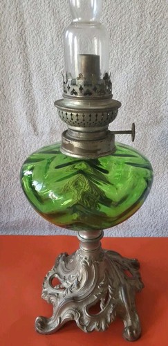 Lampe pétrole verre vert - pétrole,