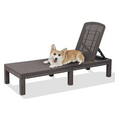Outdoor Chaise Lounge,Resin Pool Lounge Chair Waterproof Recliner,Mocha