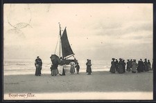 Old postcard Heyst-sur-Mer, Strand with sailboat 1907 