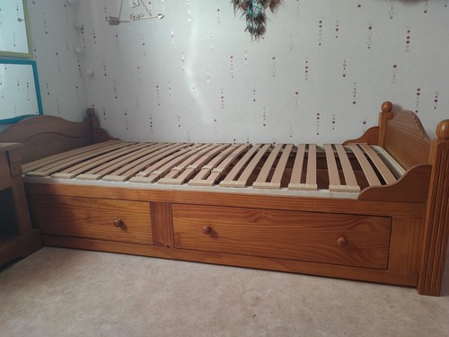 Lit table chevet en bois - lit, +