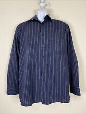 Minotti Uomo Men Size S Blue Striped Button Up Shirt Long Sleeve Pocket