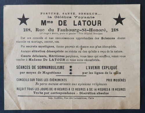 Carte visite madame latour - visite, de