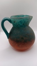 Orange and Green Marble Glass Pit Pitcher. Signed Georges De Feure 