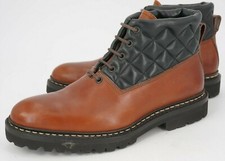 $650 HESCHUNG 7.5 8.5 PLAIN TOE BOOT BALMORAL BROWN LEATHER BLACK QUILTED SHAFT