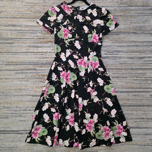 Robe midi florale - , noire
