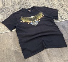 Vintage Harley Davidson T Shirt—Made In USA—Eagle American Flag—Faded Black L
