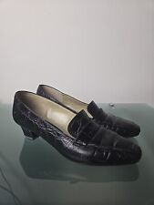 Les Chaussures Mihama Japan Leather Shoes Heels Sz 7 Black Croc Women's Loafers