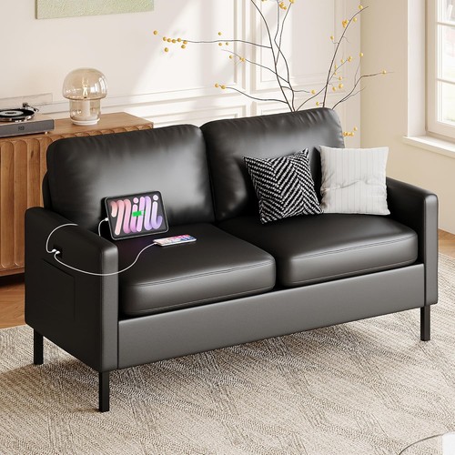 Faux leather loveseat - loveseat, w/
