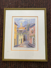 WATERCOLOR ALLEY SAINT TROPEZ SIGN FABIAURORE FRAMED AND UNDER GLASS
