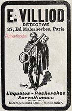 ADVERTISEMENT DETECTIVE E. VILLIOD PRIVATE INVESTIGATIONS SIGN CAPPIELLO 1918 FRENCH AD