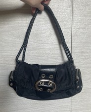 Francesco Biasia Y2K Black Nylon Leather Stitched Strap Shoulder Bag Purse