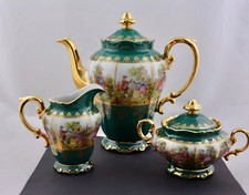 JKW CARLSBAD BAVARIA CHINA FRAGONARD LOVE STORY 3-PIECE COFFEE SET - MINT