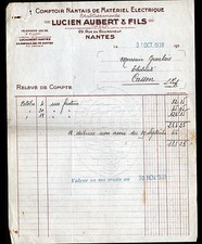 NANTES (44) ELECTRICAL EQUIPMENT & TOOLS "Lucien AUBERT & Fils" in 1938