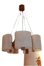 Lustre vintage scandinave, teck et perspex, 5 lumières, 1970