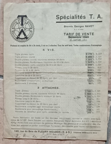 Cyclisme vélo ancien tarif - vélo,