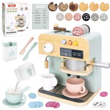 Cafetière en Bois Jouet Enfant, Service à Café Jouet avec Machine a Cafe, Men...