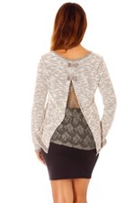 Pull dos ouvert en dentelle grise S/M