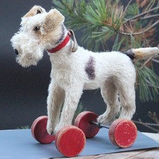Antique Steiff Foxy sur roues années 1950 pour tirer le chien Steiff collection