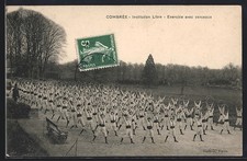 Old postcard Combrée, free institution, exercise with hoops 
