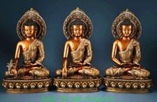 13.7" Bronze Gold Silver Menla Medicine Amitabha Sakyamuni Buddha Statue Set