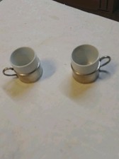 Lot of 2 Tognana Espresso Cups - Made in Italy Porcelain + Pewter Frame